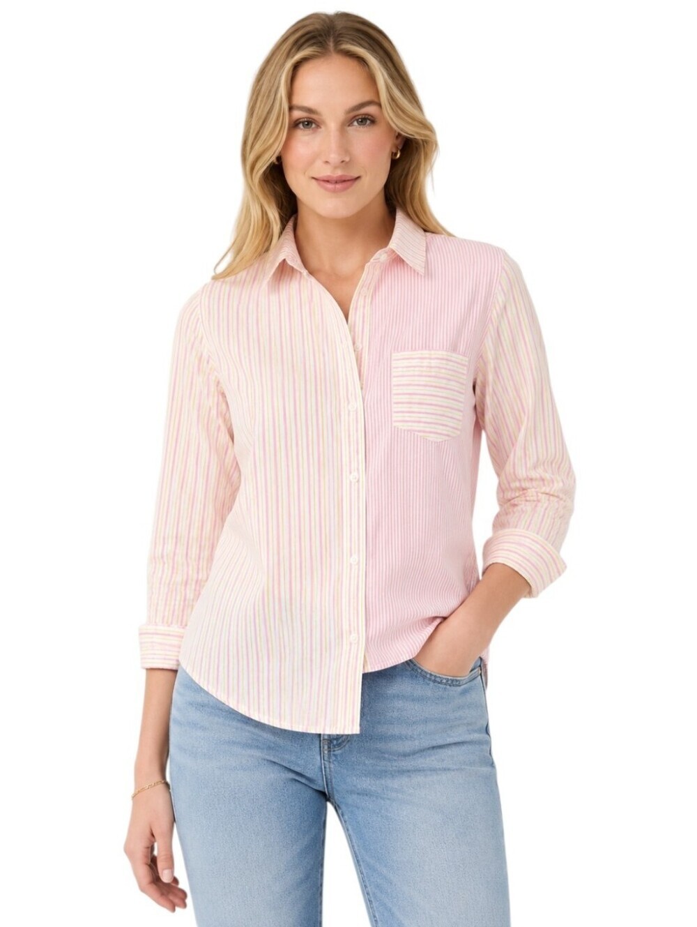 J.Crew Signature Fit Pink Stripe Colorblock Button Down Shirt Women's Medium